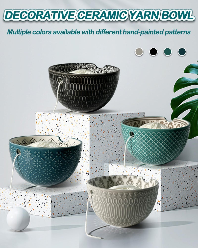 UCDRMA Crochet Yarn Bowl for Knitting  Ceramic Yarn Holder Crocheting Bowl with 3D Relief Pattern  6in Large Crochet Holder Bowls for Yarn of All Types  Great Decorative Knitting Crochet Supplies - Image 2